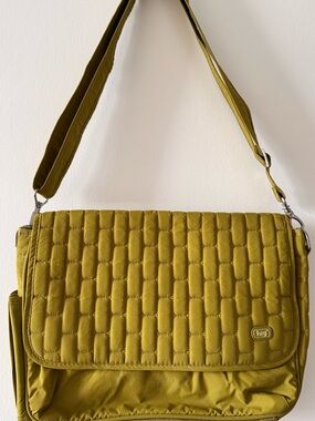 lug Quilted Crossbody Messenger Bag in Olive Green